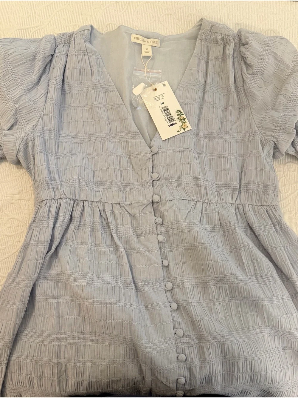 Chelsea & Violet NWT Gray Dawn Smock Midi Dress 10 Cottagecore Boho Puff Sleeve
